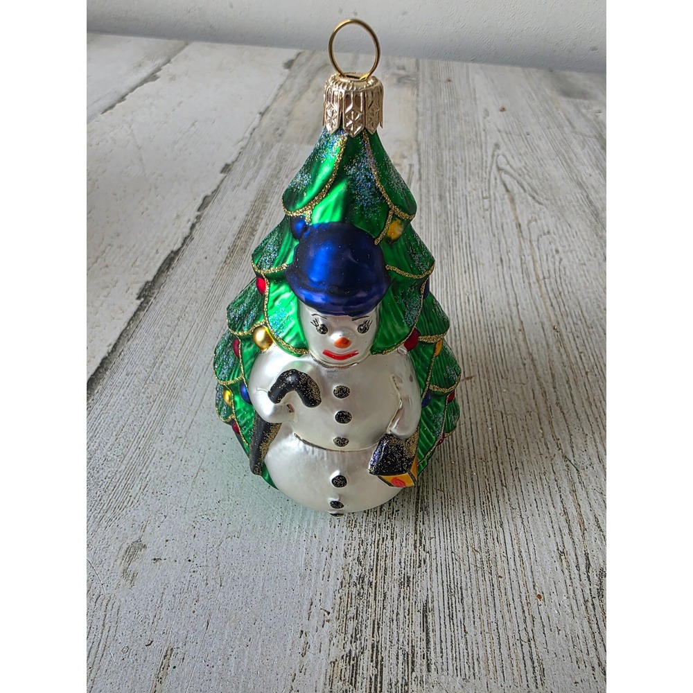 Vintage Snowman tree Glass ornament Xmas tree